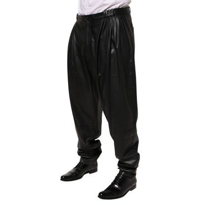 Dolce & Gabbana Black Lamb Leather Trousers Men Pants