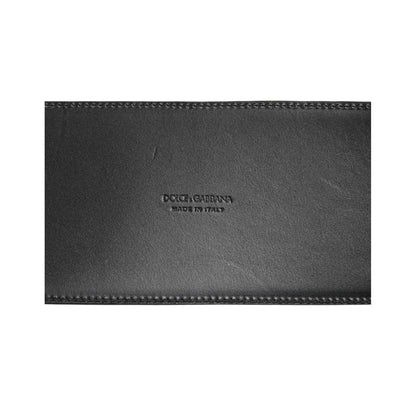 Close-up of Dolce & Gabbana Black Leather 4-Strap Metal Multi-Buckle Belt with brand details.