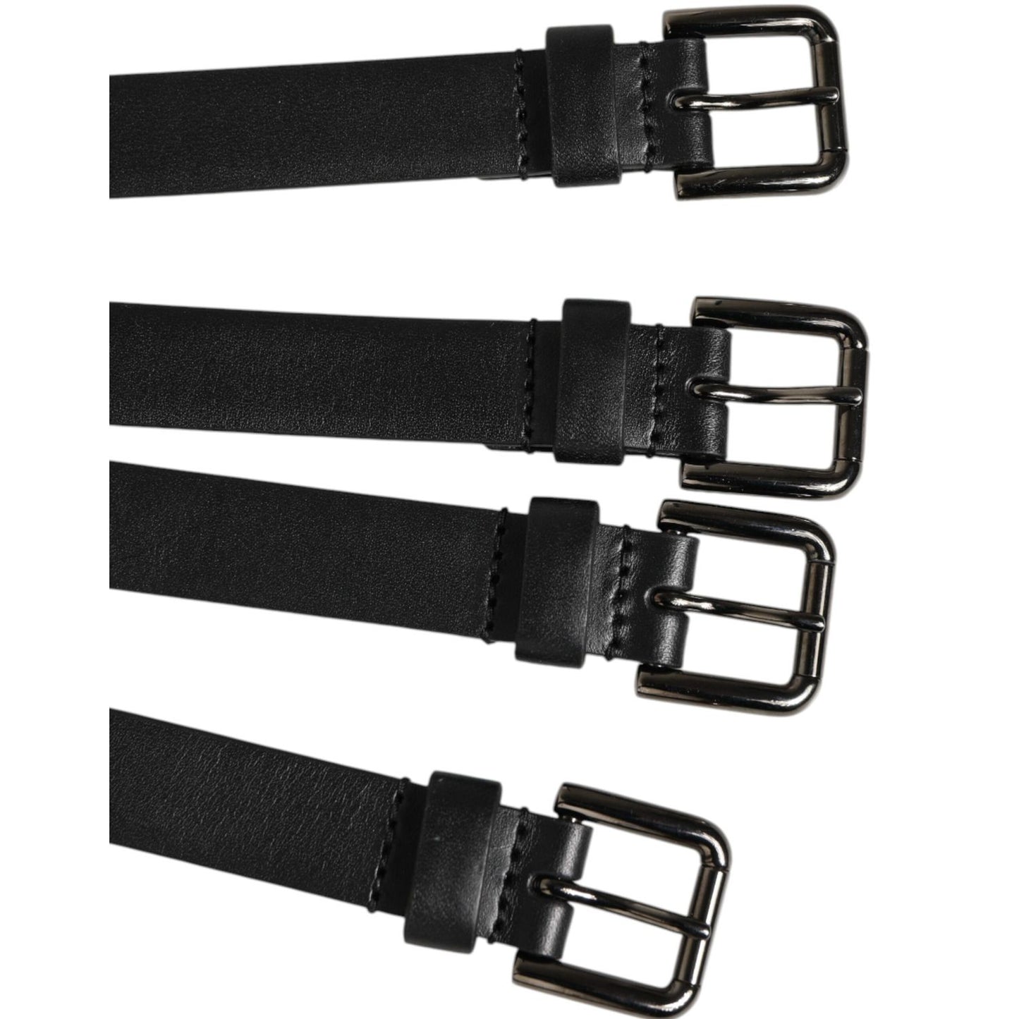 Dolce & Gabbana Black Leather 4-Strap Metal Multi-Buckle Belt with silver buckles