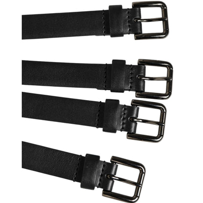 Dolce & Gabbana Black Leather 4-Strap Metal Multi-Buckle Belt with silver buckles