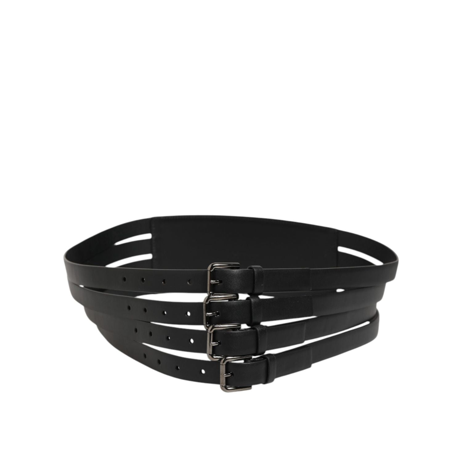 Dolce & Gabbana Black Leather 4-Strap Metal Multi-Buckle Belt