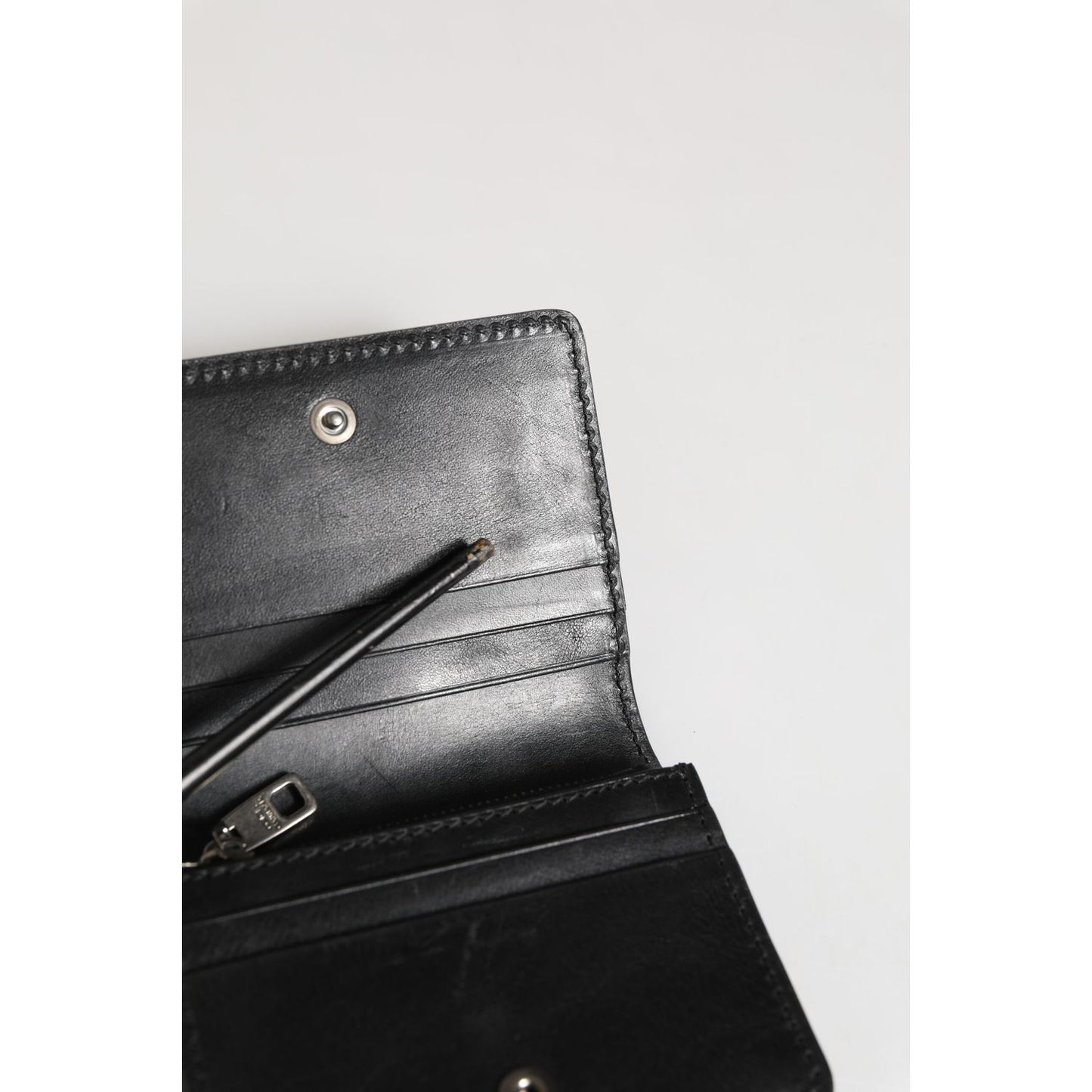 Dolce & Gabbana Black Leather Bifold Card Holder Mens Coin Purse Key Clip Wallet