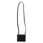 Dolce & Gabbana Black Leather Bifold Shoulder Sling Women Wallet with flap and snap button, silver detailing, logo hardware, 98cm strap.