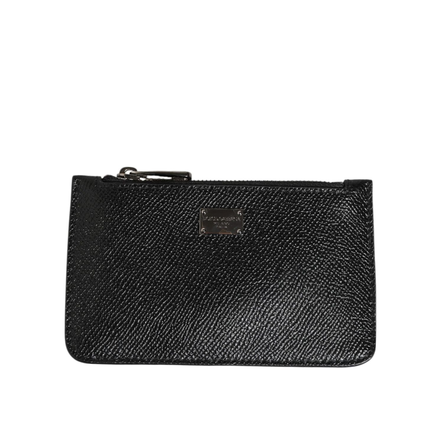 Dolce & Gabbana Black Leather Chain Link Mens Coin Purse Key Clip Holder Wallet