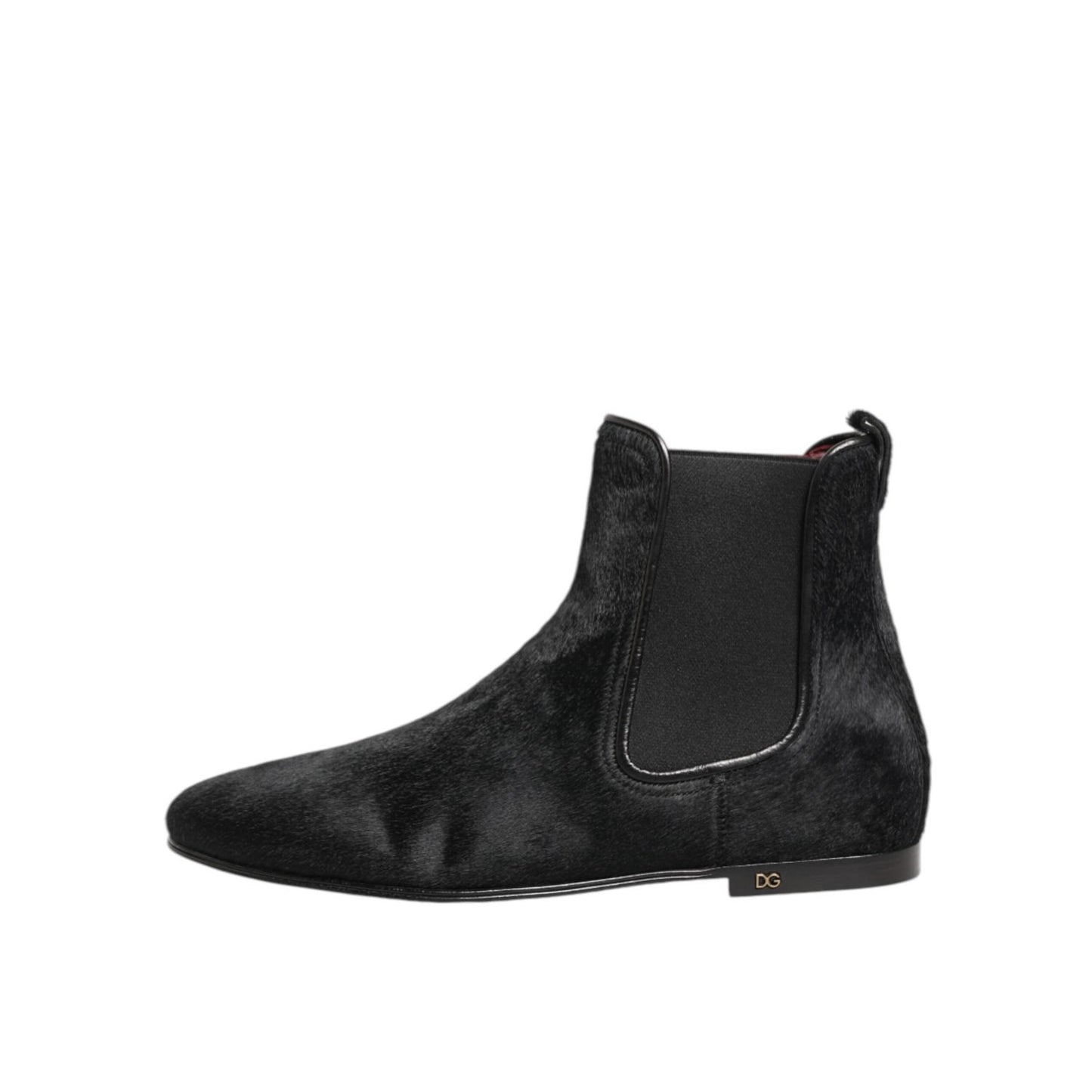 Dolce & Gabbana Black Leather Fur Men CHELSEA Boots Shoes with elastic side panels and luxurious plush lining for warmth and style.