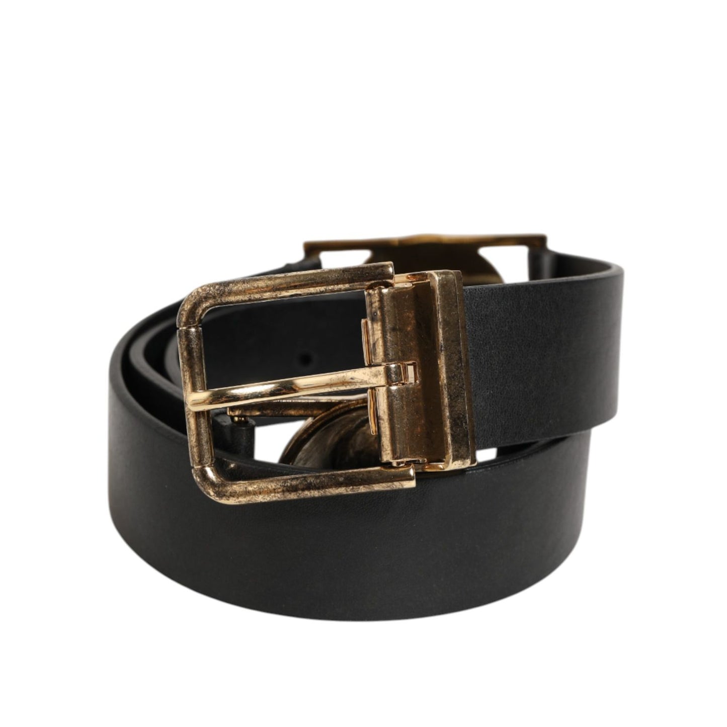 Dolce & Gabbana Black Leather Gold Silver Coin Buckle Belt with vintage medallions and opulent design