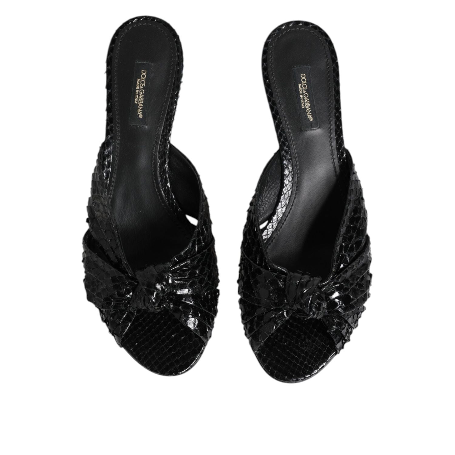 Dolce & Gabbana Black Leather Heels Slides Sandals Shoes