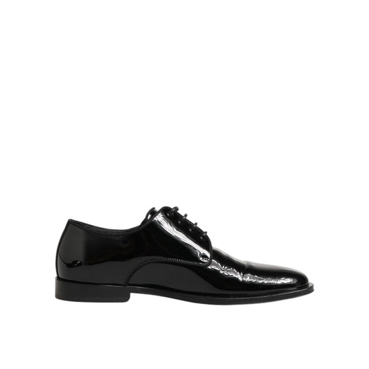 Dolce & Gabbana Black Leather Lace Up Derby Formal Dress Shoes side view.