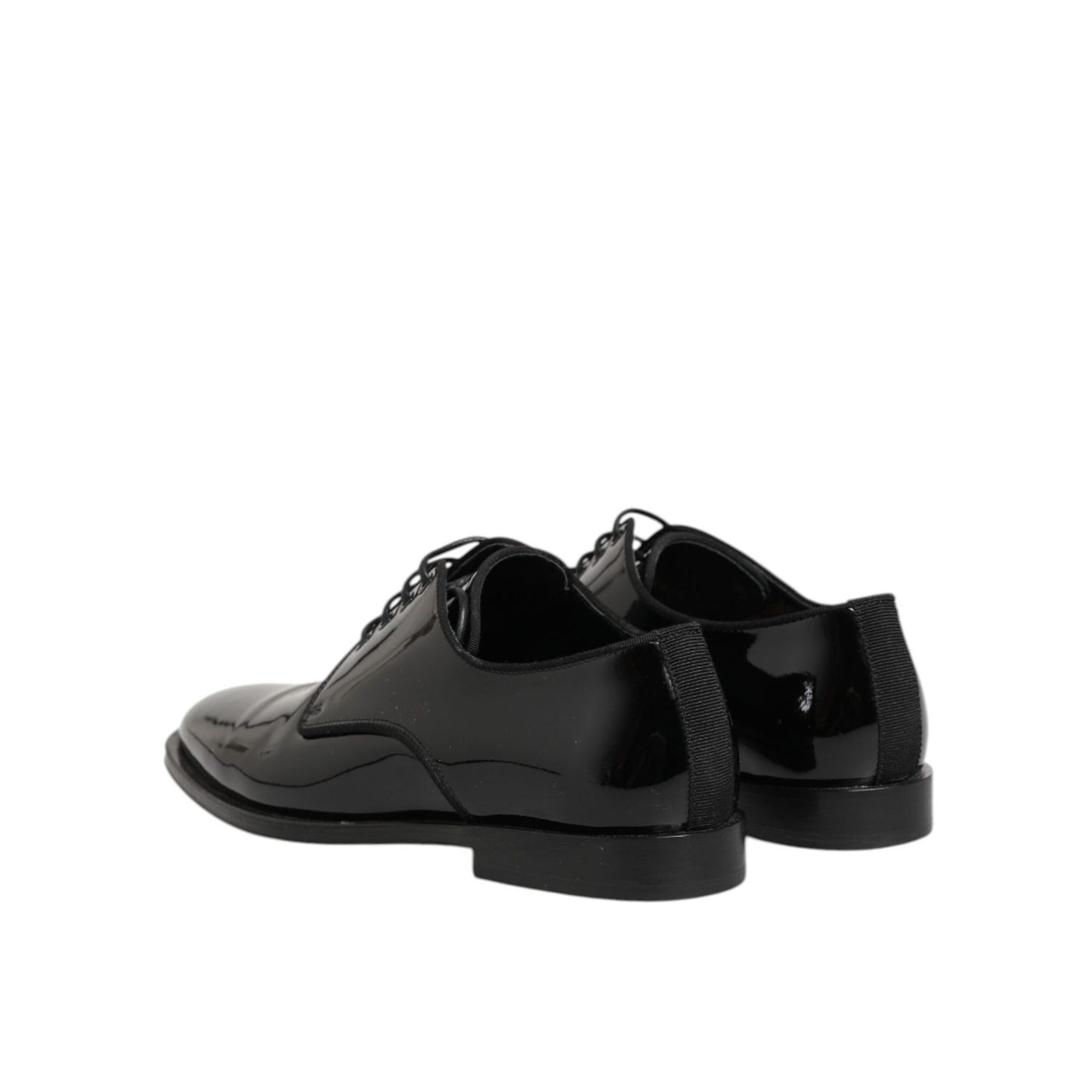 Dolce & Gabbana Black Leather Lace Up Derby Formal Dress Shoes, elegant black footwear for formal occasions, side view.