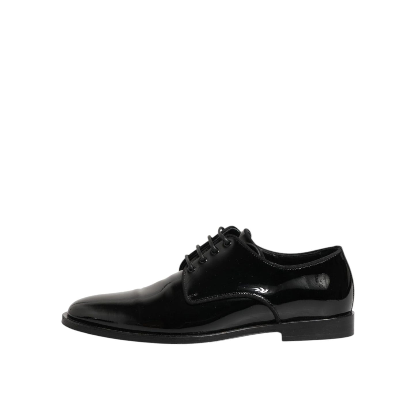 Dolce & Gabbana Black Leather Lace Up Derby Formal Dress Shoes for men, side view showcasing sleek design and premium leather finish.