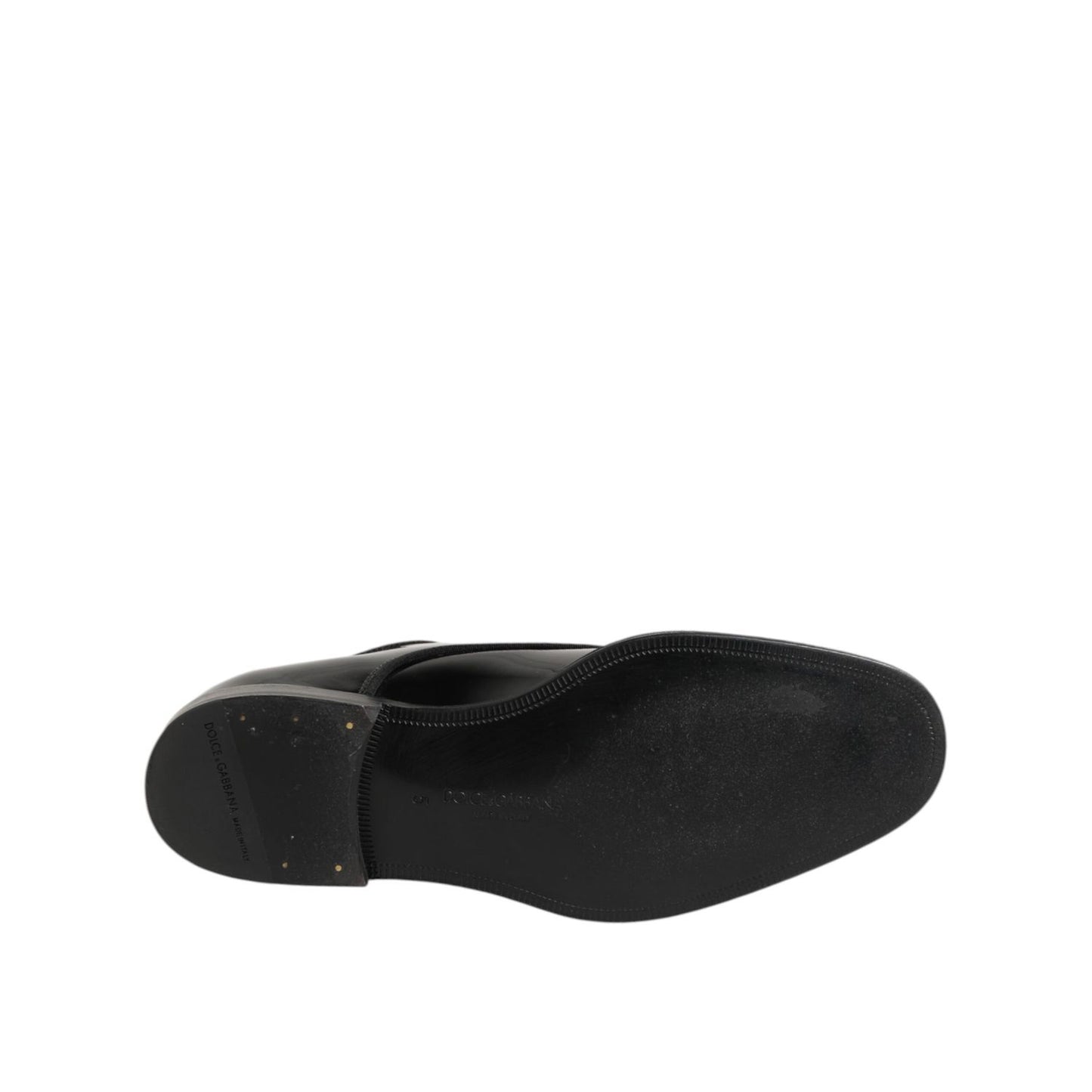Sole view of Dolce & Gabbana Black Leather Lace Up Derby Formal Dress Shoes highlighting craftsmanship and quality.