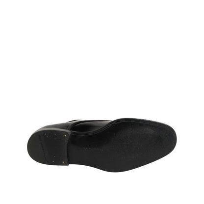 Sole view of Dolce & Gabbana Black Leather Lace Up Derby Formal Dress Shoes highlighting craftsmanship and quality.