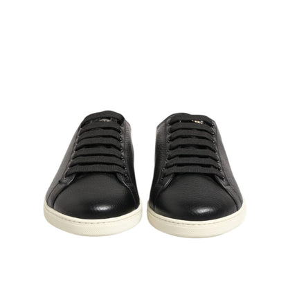 Dolce & Gabbana Black Leather Lace Up Low Top Sneakers Shoes