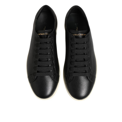 Dolce & Gabbana Black Leather Lace Up Low Top Sneakers Shoes