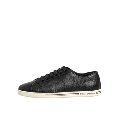 Dolce & Gabbana Black Leather Lace Up Low Top Sneakers Shoes