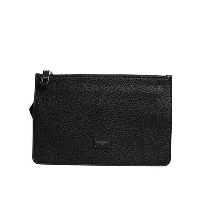 Dolce & Gabbana Black Leather Logo Embossed Waist Fanny Pack Borse Bag