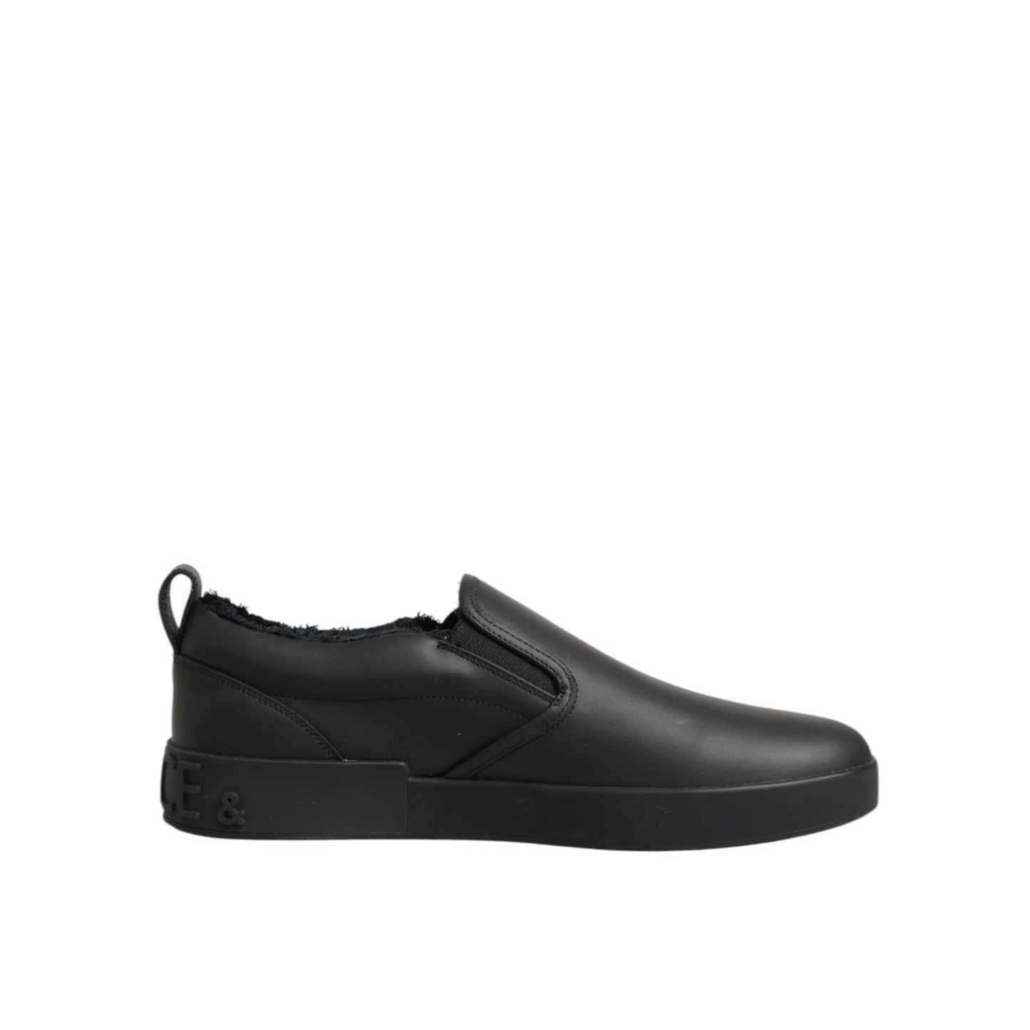 Dolce & Gabbana Black Leather Low Top Slip On Sneakers Shoes with rubber sole and logo details