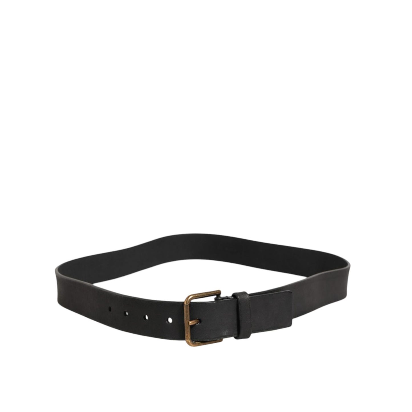 Dolce & Gabbana Black Leather Metal Buckle Classic Men Belt on white background