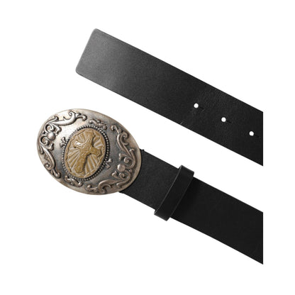 Dolce & Gabbana Black Leather Ornate Metal Buckle Men Belt with cross design buckle