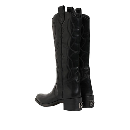 Dolce & Gabbana Black Leather Over The Calf Biker Boots Shoes