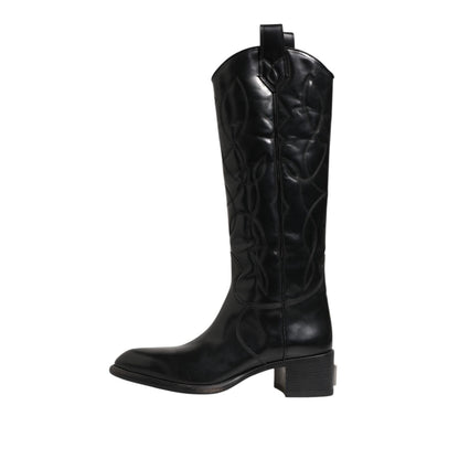 Dolce & Gabbana Black Leather Over The Calf Biker Boots Shoes