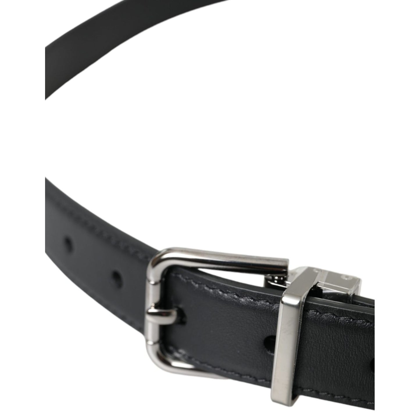 Dolce & Gabbana Black Leather Silver Metal Buckle Men Belt