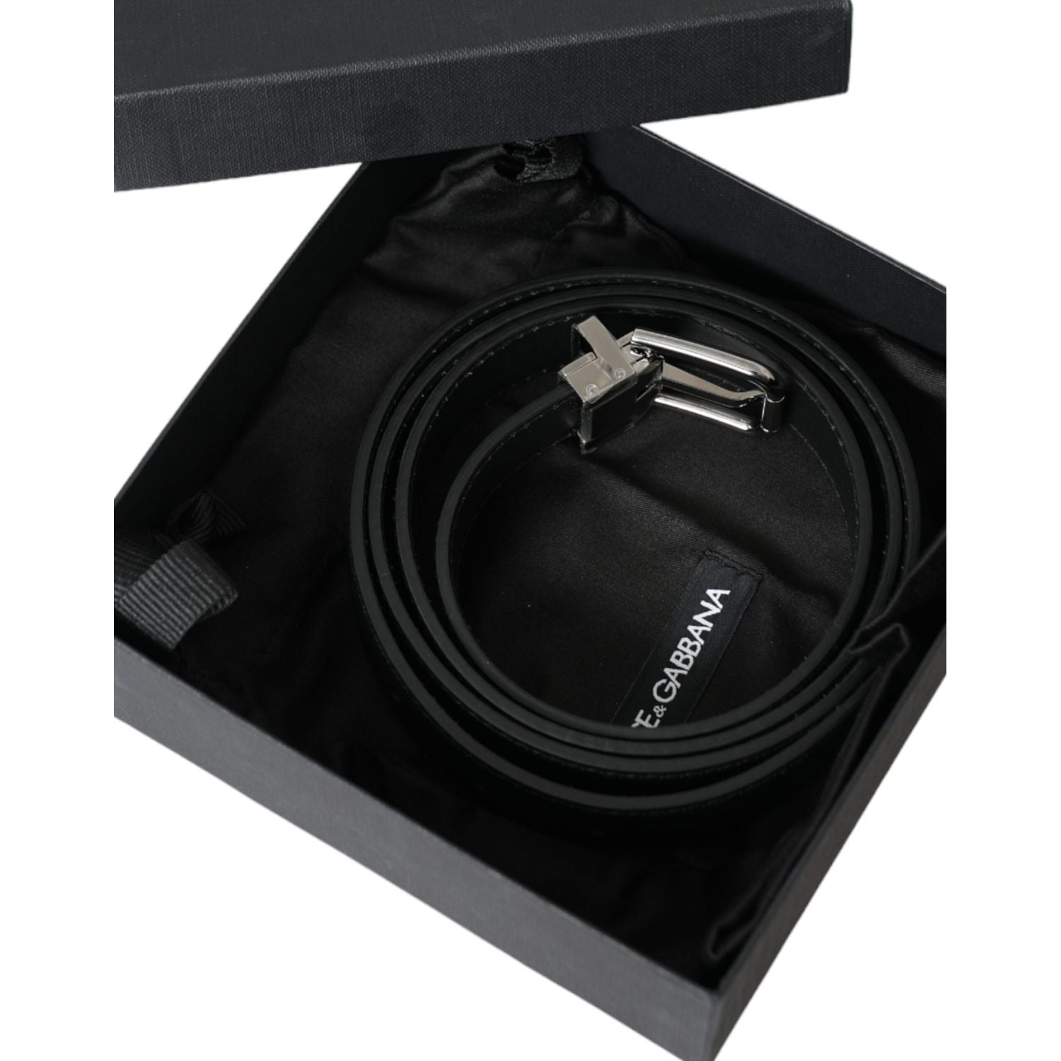 Dolce & Gabbana Black Leather Silver Metal Buckle Men Belt