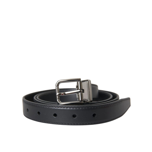 Dolce & Gabbana Black Leather Silver Metal Buckle Men Belt, authentic Italian design, 100% leather, with sleek silver buckle, 2.5cm wide.