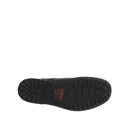 Sole view of Dolce & Gabbana Black Leather Studded Men Formal Derby Shoes showcasing tread pattern for grip.