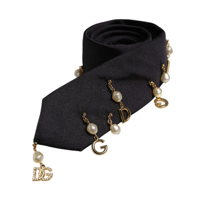Dolce & Gabbana Black Logo Embellished Adjustable Necktie Tie
