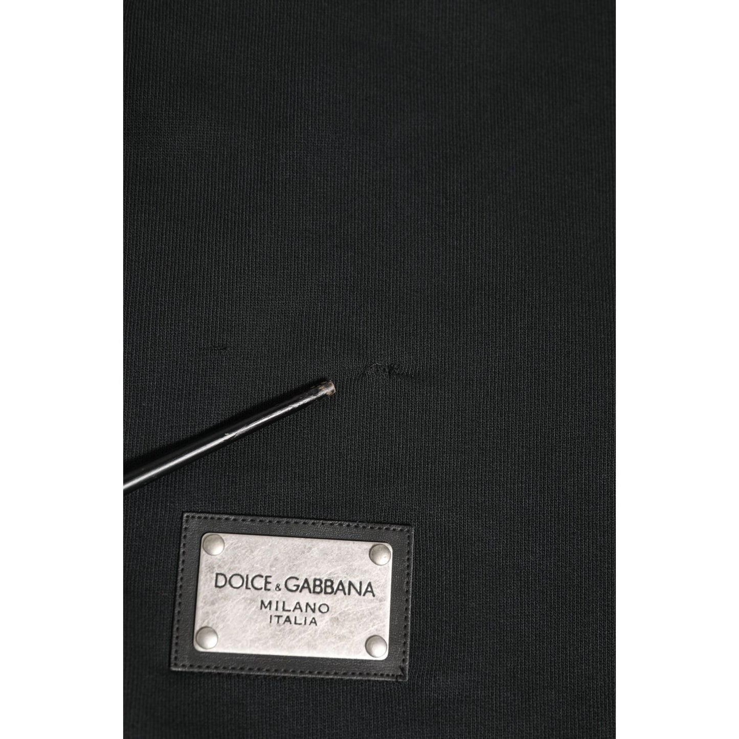 Dolce & Gabbana Black Logo Full Zip Hooded Men Sweatshirt Sweater with logo plaque and minor repaired rip detail