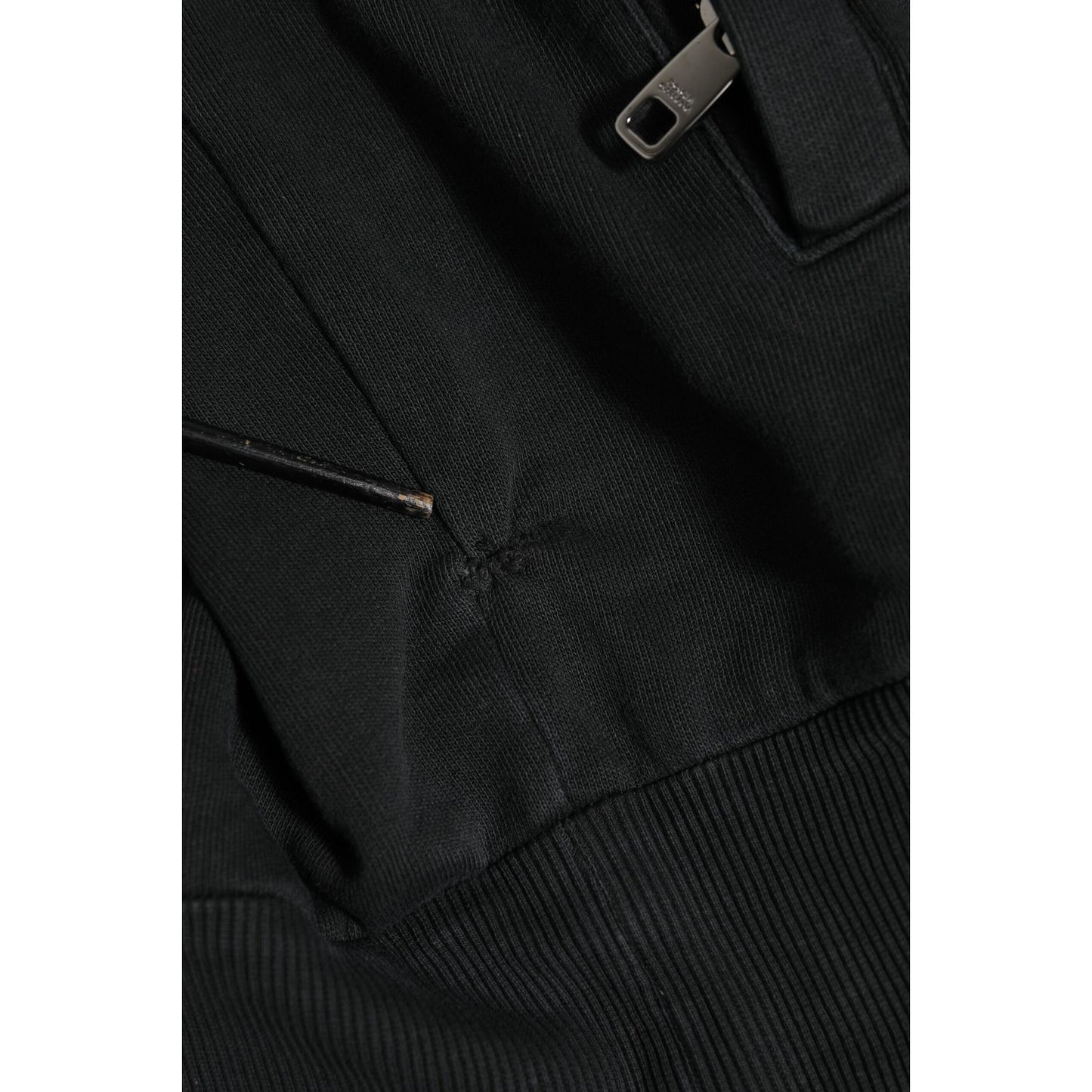 Dolce & Gabbana Black Logo Full Zip Hooded Sweatshirt Sweater with repaired pocket rip detail.