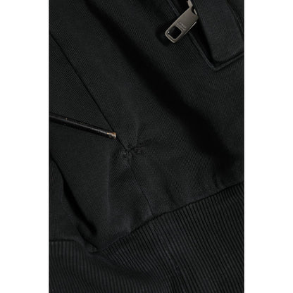 Dolce & Gabbana Black Logo Full Zip Hooded Sweatshirt Sweater with repaired pocket rip detail.