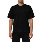 Dolce & Gabbana Black Logo Patch Cotton Men Crew Neck T-shirt featuring sleek logo, classic crew neck, short sleeves, and Italian sophistication.
