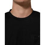 Dolce & Gabbana Black Logo Patch Cotton Men Crew Neck T-shirt featuring sleek design and soft cotton fabric for men.