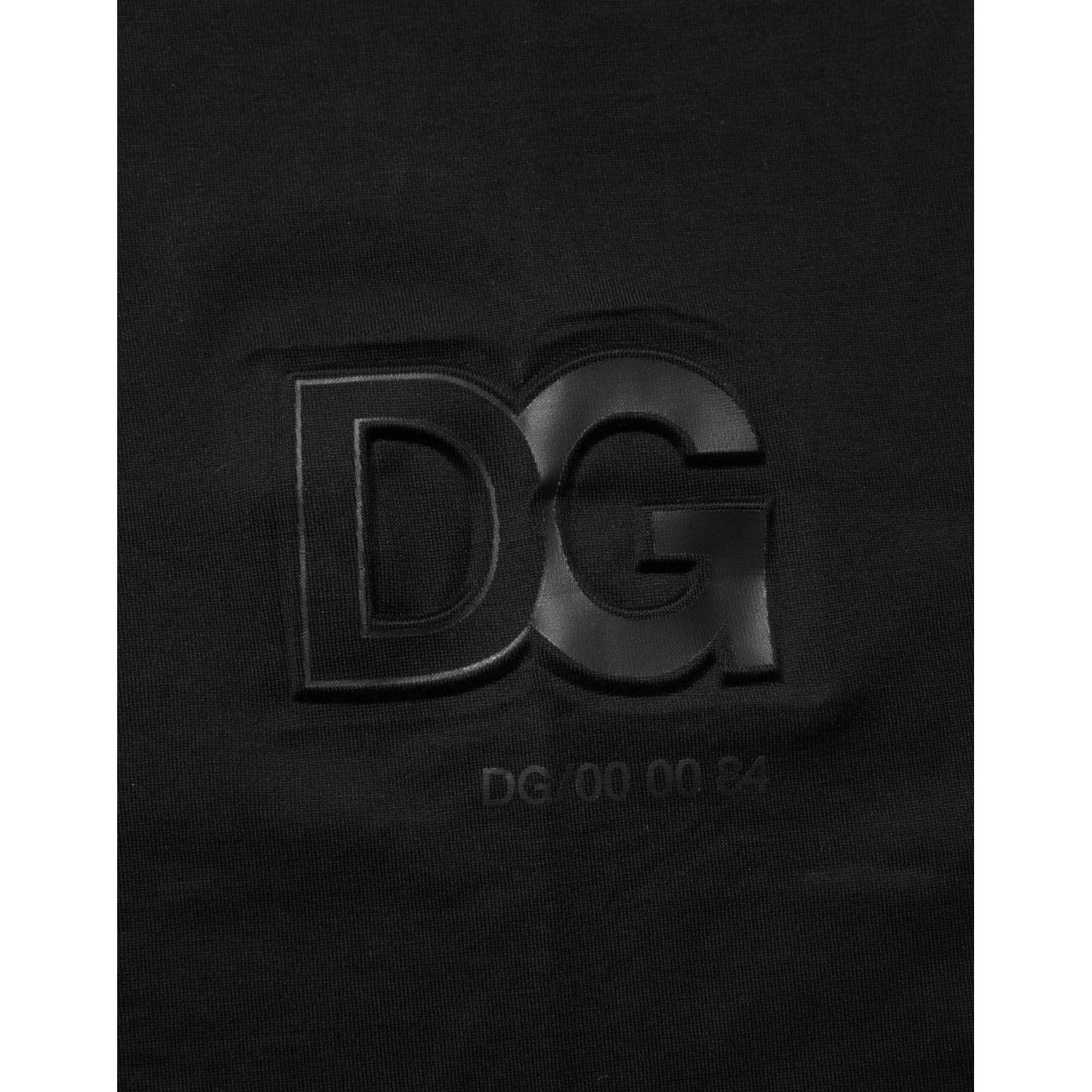Dolce & Gabbana Black Logo Patch Cotton Men Crew Neck T-shirt logo detail on fabric.