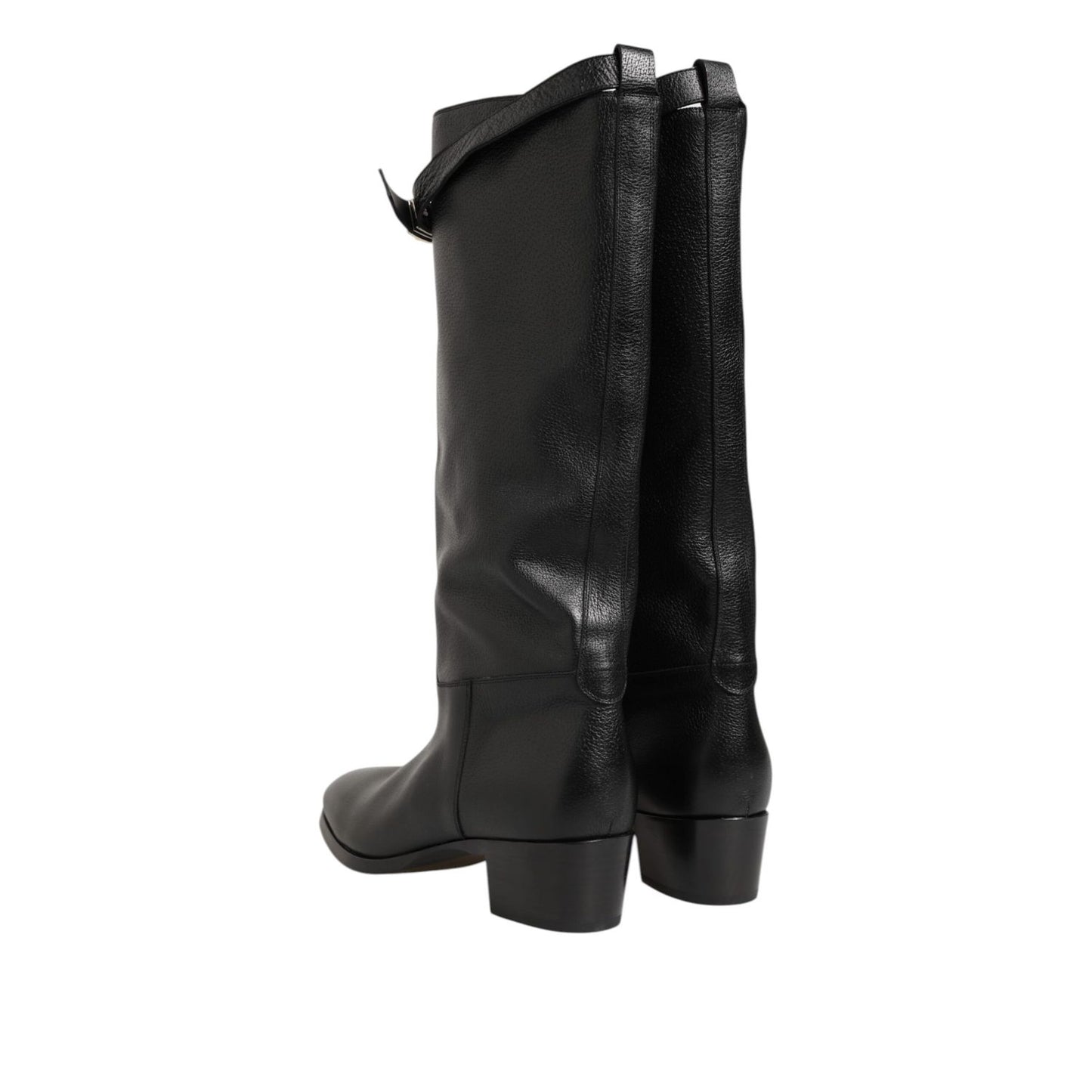 Dolce & Gabbana Black Logo Plaque Over The Calf Boots Shoes with sleek black finish and comfortable fit.
