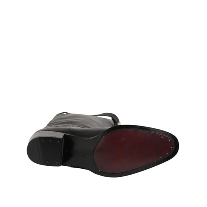 Dolce & Gabbana Black Logo Plaque Over The Calf Boots Shoes with view of sole, elegant design, luxury footwear