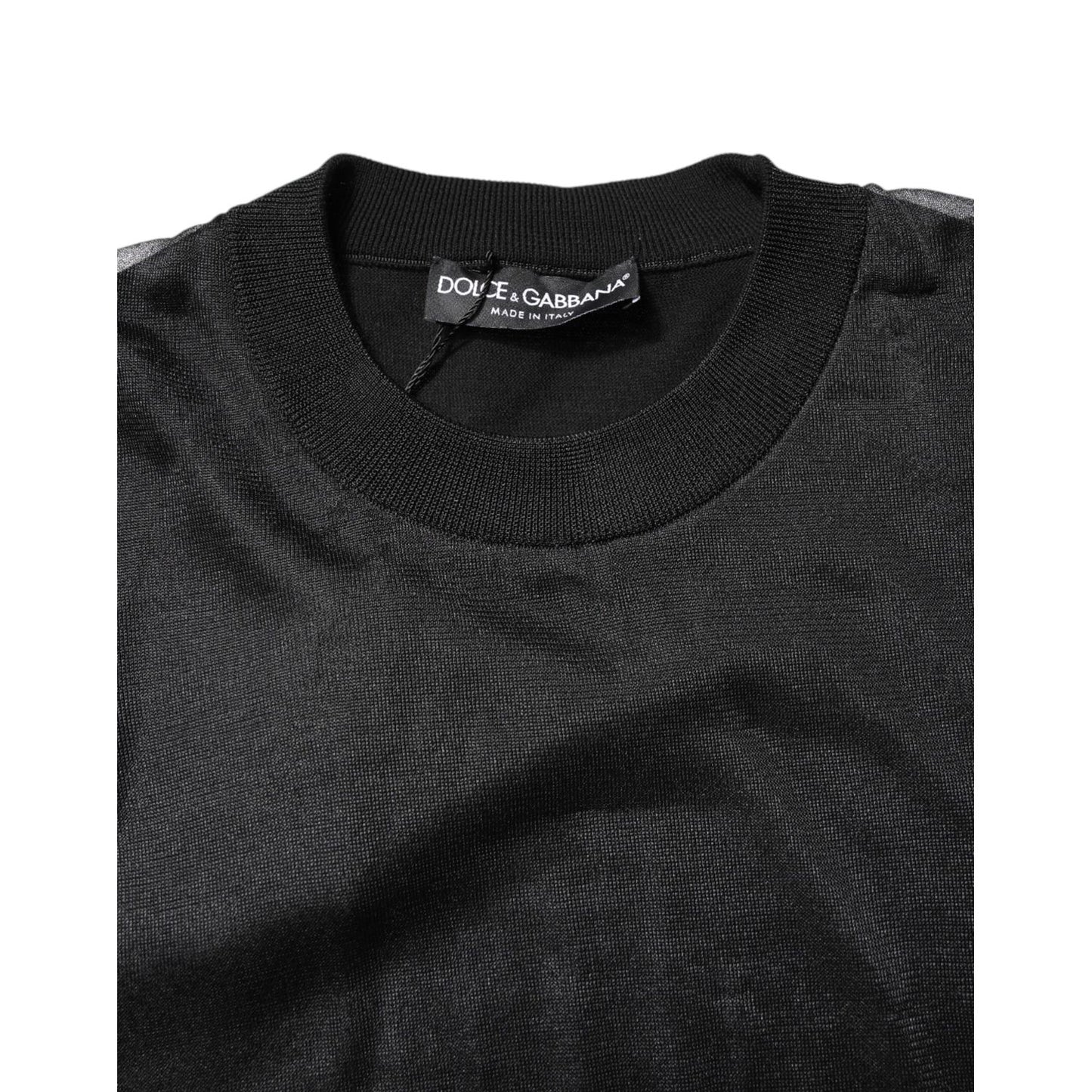 Dolce & Gabbana Black Logo Polyester CrewNeck Sweatshirt Sweater with ribbed neckline and logo patch on the collar.