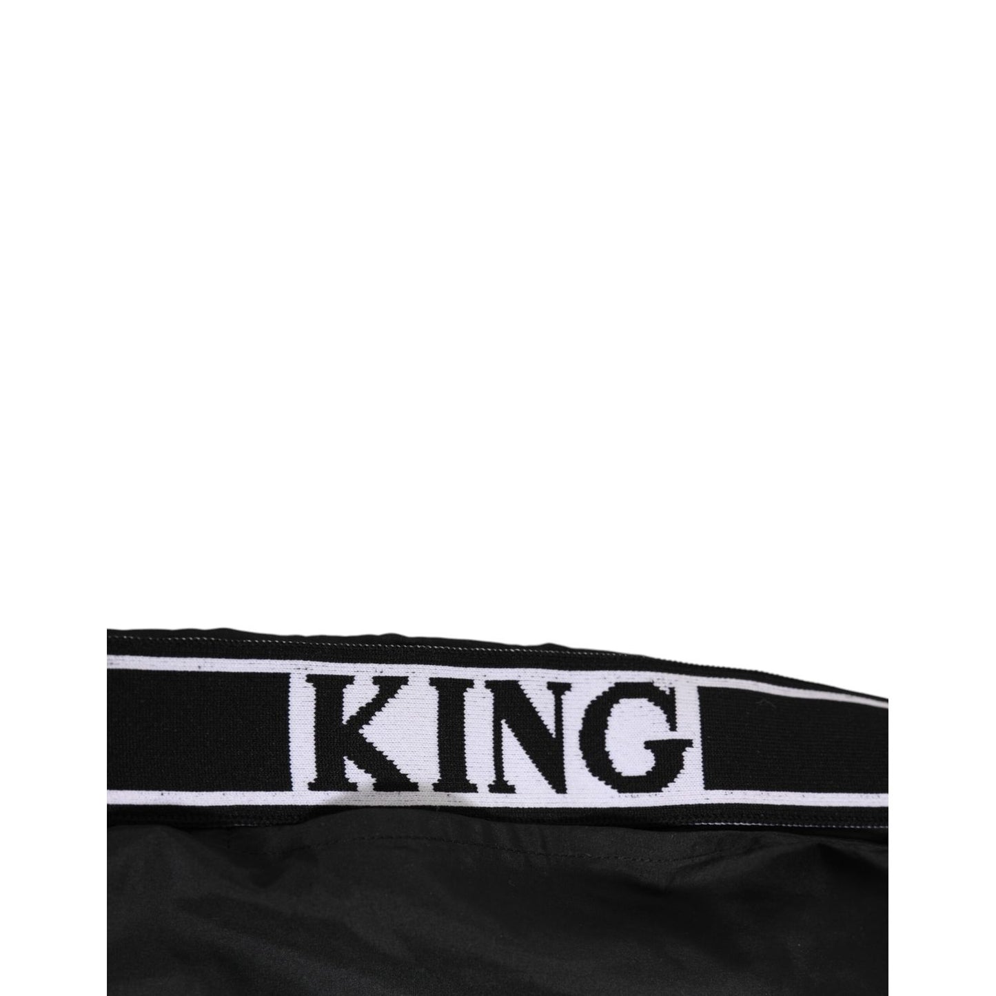 Dolce & Gabbana Black Nylon KING Sideband Men Boxer Shorts Swimwear with logo waistband detail.
