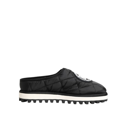 Dolce & Gabbana Black Nylon Low Top Slip On Sneaker Shoes, featuring modern design and comfortable fit for casual style.