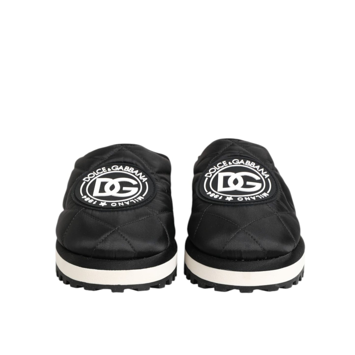 Dolce & Gabbana Black Nylon Low Top Slip On Sneaker Shoes front view