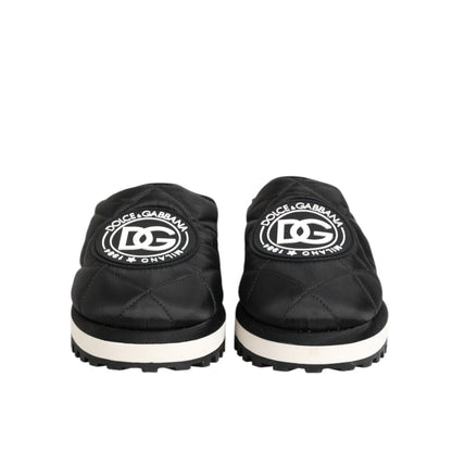 Dolce & Gabbana Black Nylon Low Top Slip On Sneaker Shoes front view