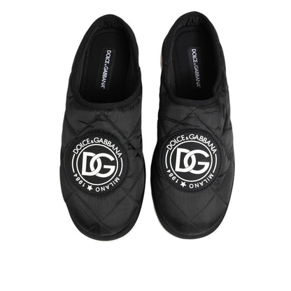 Dolce & Gabbana Black Nylon Low Top Slip On Sneaker Shoes with logo, lightweight and comfortable, perfect for casual or athleisure wear.