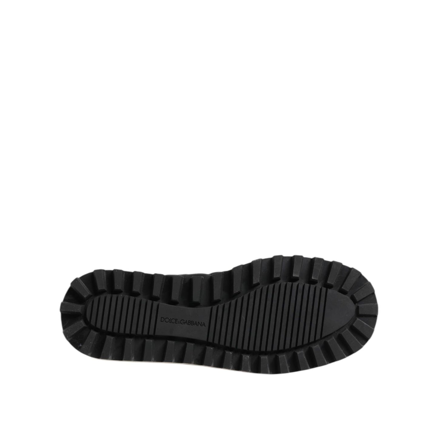 Sole of Dolce & Gabbana Black Nylon Low Top Slip On Sneaker Shoes highlighting tread pattern and branding.