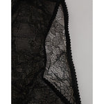 Close-up of Dolce & Gabbana Black Nylon Stretch High Waist Panty Underwear with lace detail, showcasing fine craftsmanship.