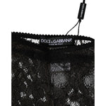 Close-up of Dolce & Gabbana Black Nylon Stretch High Waist Panty Underwear with logo detail and lace fabric texture.