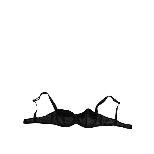 Dolce & Gabbana Black Nylon Underwired Balconette Bra Underwear with silk finish and hook closure, elegant Italian design.