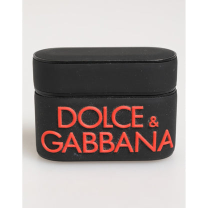 Dolce & Gabbana Black Orange Rubber Logo Embossed Accessory Airpods Case