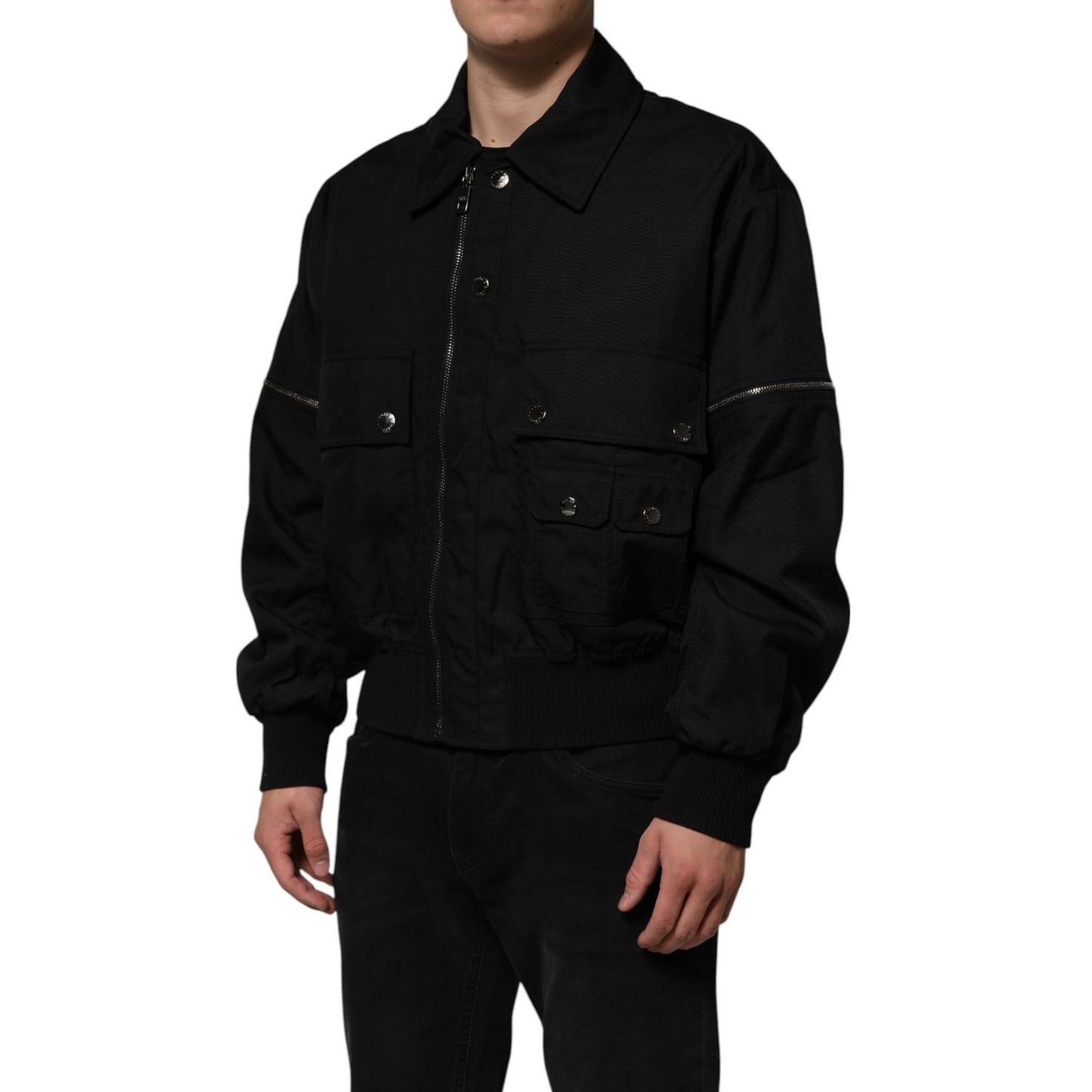 Dolce & Gabbana Black Patch Pocket Full Zip Bomber Jacket